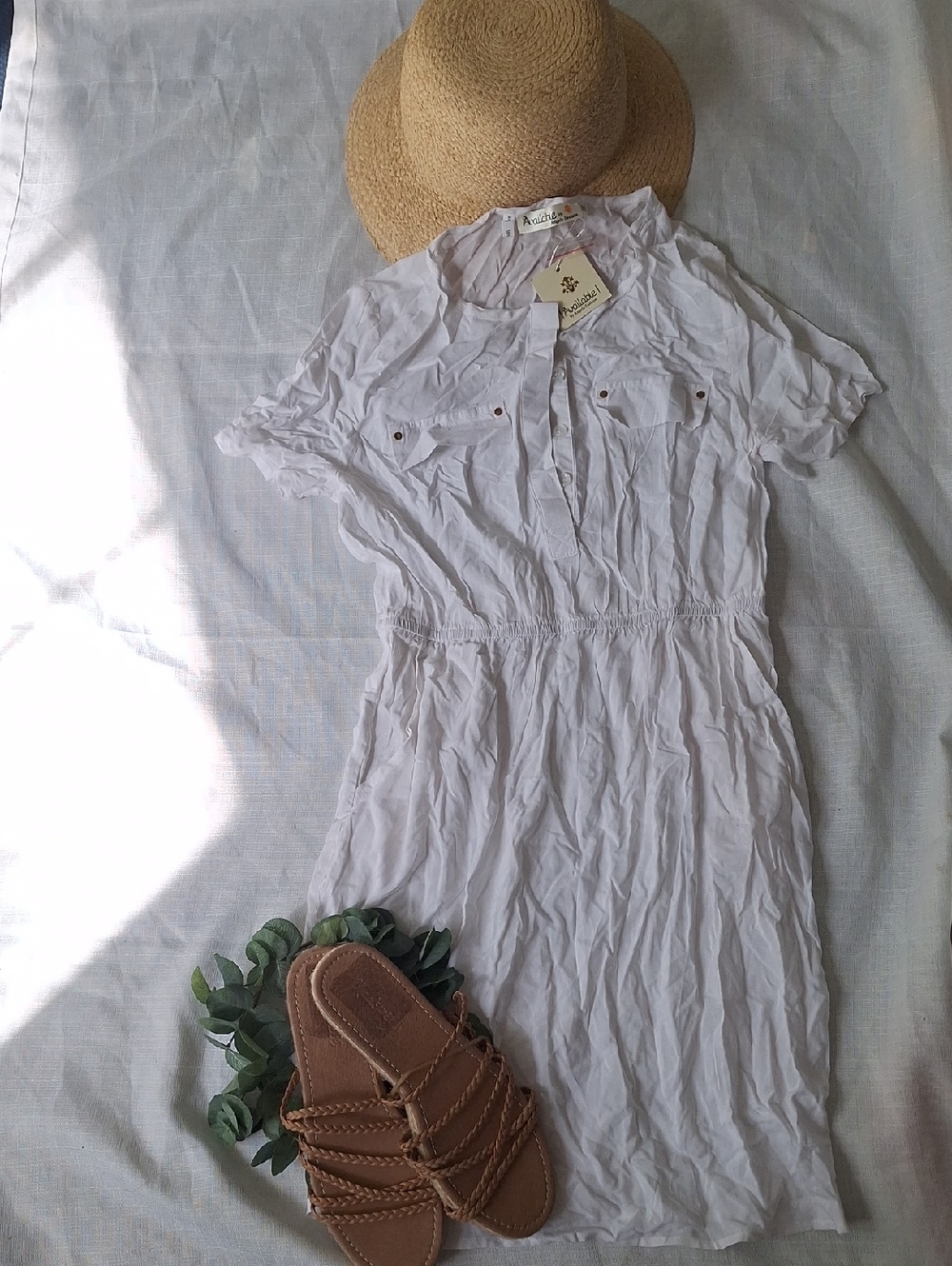 White Shirt Pocket Dress M Medium Swim Coverup